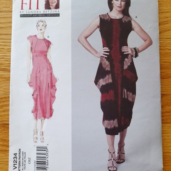 Dress Sewing Pattern Size 32"-55" Bust Vogue 1234 Artsy Loose Pullover UNCUT - Picture 2 of 10